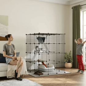 DIY 4 Tier Cat Cage Indoor With Hammock, Ramps, Jumping Platforms, Doors, Cat Enclosure For 1-3 Cats, 3 X 3 X 4, Black (Color: Black)